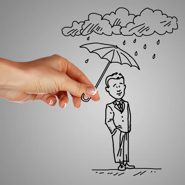 Человек под дождем, холдинг зонтик — стоковое фото