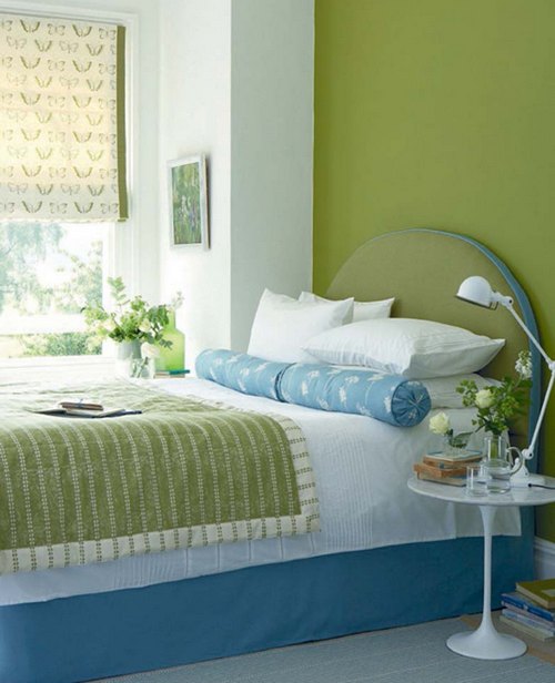 Зеленый цвет в интерьере спальни фото