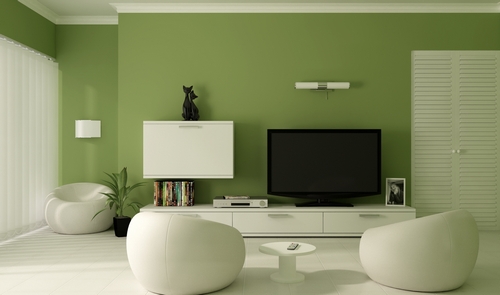 Оливково-белый интерьер современной гостиной