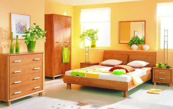 Ярко-персиковый цвет в интерьере спальни фото