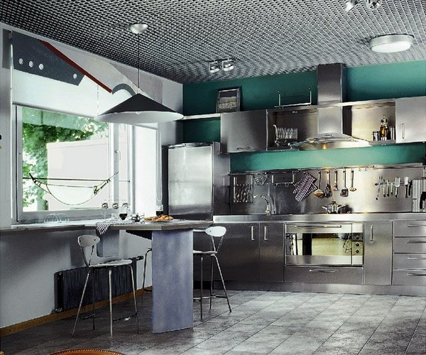 Зеленая кухня в стиле техно